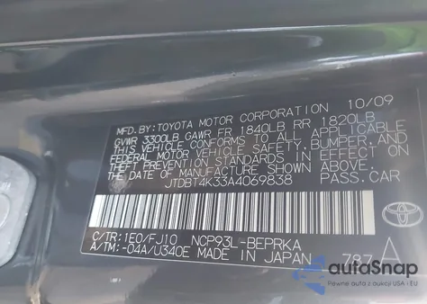 2010 Toyota Yaris z USA, uszkodzony, nr VIN JTDBT4K33A4069838